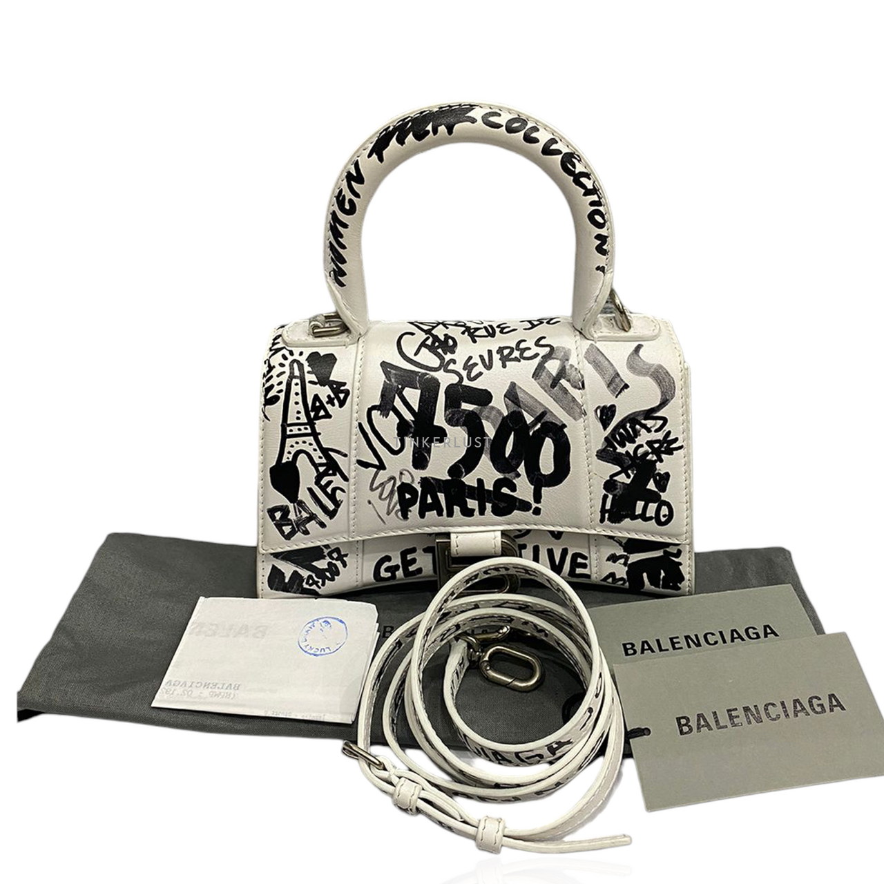 tas satchel Balenciaga Hourglass XS Graffiti White 2020 SHW Satchel Tinkerlust